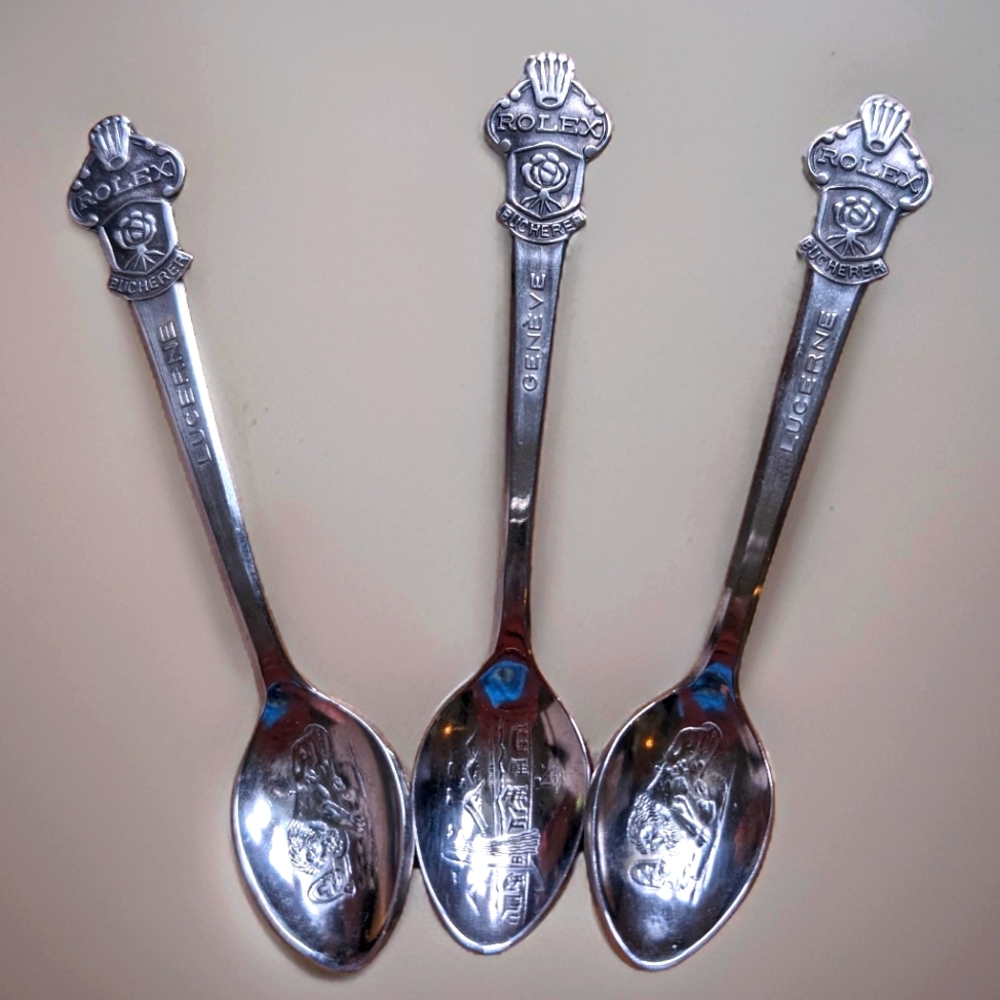 Set of Three Rolex Bucherer of Switzerland Spoons Lucerne(2), Genève(1)